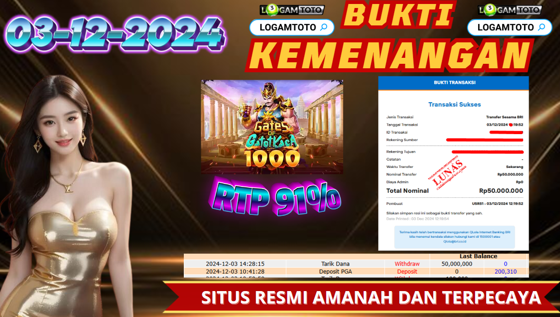 SELAMAT KEPADA MEMBER SETIA LOGAMTOTO BERHASIL JACKPOT DI PERMAINAN SLOT GATES OF GATOT KACA 1000